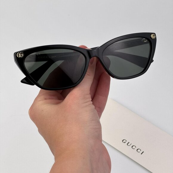 Gucci Women’s Sunglasses – Shiny Black Cat-Eye Frame Grey Lenses (GG1815S 001)